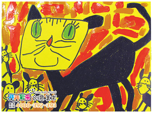 儿童画 －黑猫 - 开开彩乐创意美术