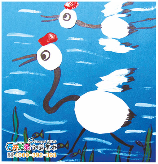 儿童画 －鹤舞 - 开开彩乐创意美术