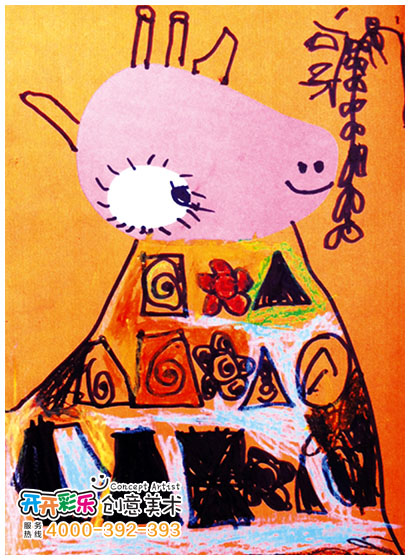 儿童画 －长颈鹿 - 开开彩乐创意美术