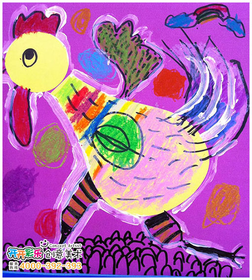 儿童画 -神气的大公鸡- 开开彩乐创意美术